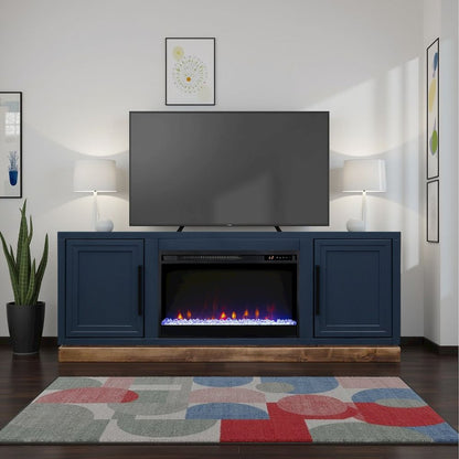 Nora 64in Fireplace TV Stand, for TVs up to 85in, Blue Denim and Whiskey Finish