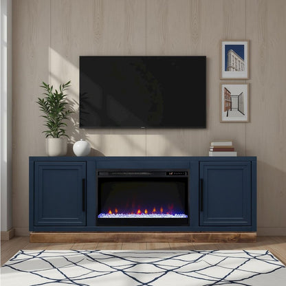 Nora 64in Fireplace TV Stand, for TVs up to 85in, Blue Denim and Whiskey Finish