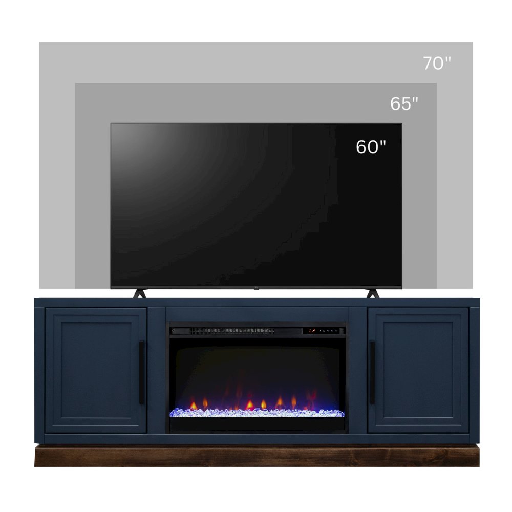 Nora 64in Fireplace TV Stand, for TVs up to 85in, Blue Denim and Whiskey Finish
