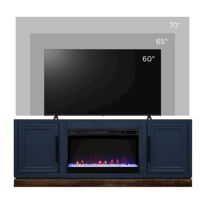 Nora 64in Fireplace TV Stand, for TVs up to 85in, Blue Denim and Whiskey Finish