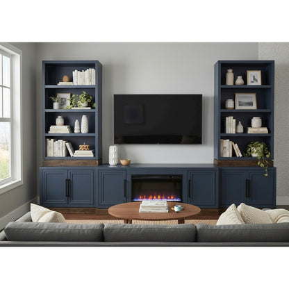 Nora 64in Fireplace TV Stand, for TVs up to 85in, Blue Denim and Whiskey Finish