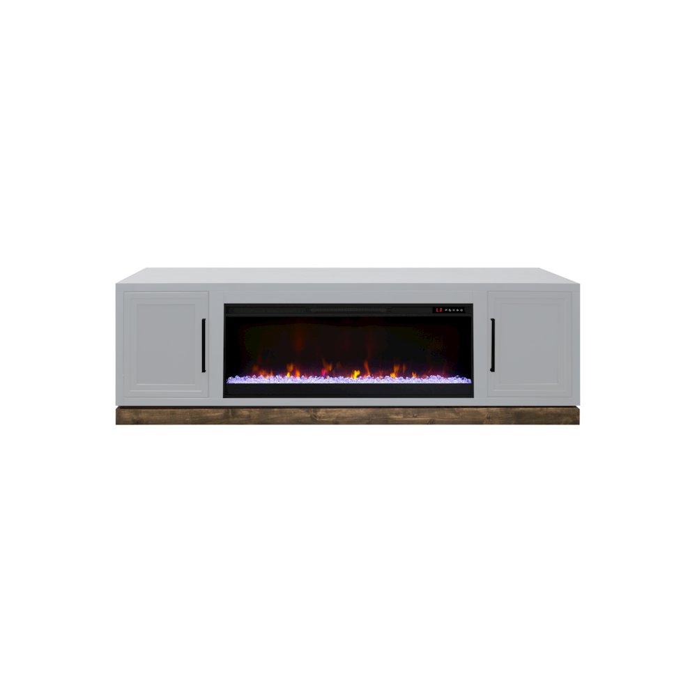 Nora 81in Fireplace TV Stand, for TVs up to 90in,Jasmine White & Barnwood Finish