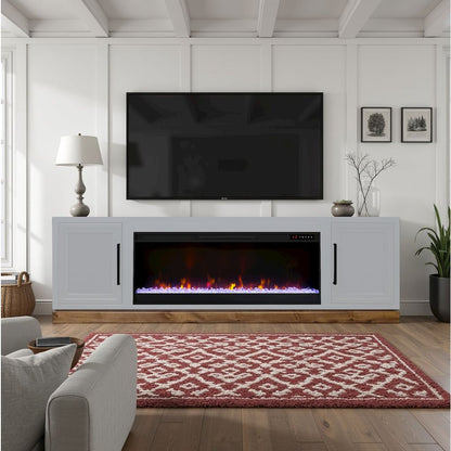 Nora 81in Fireplace TV Stand, for TVs up to 90in,Jasmine White & Barnwood Finish