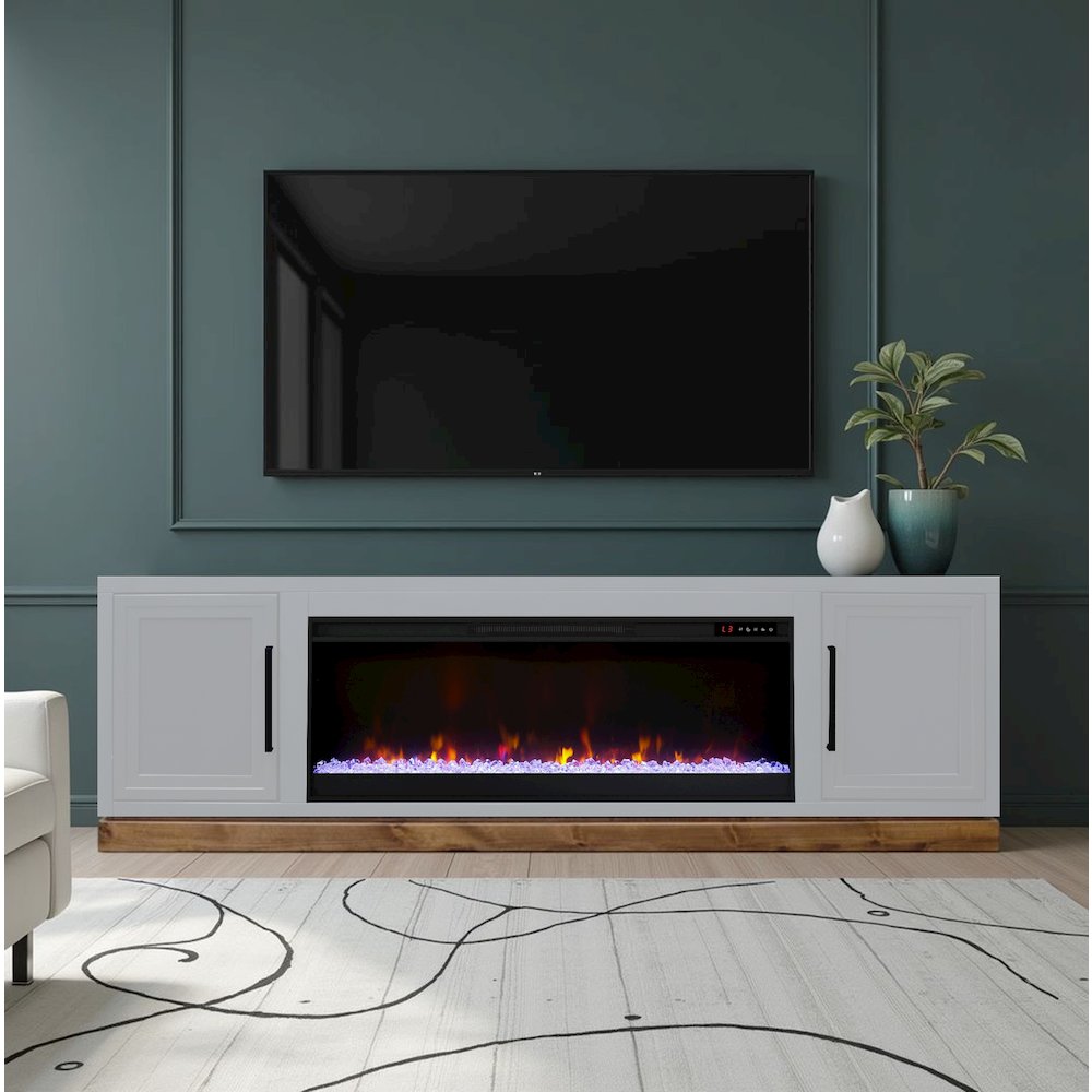 Nora 81in Fireplace TV Stand, for TVs up to 90in,Jasmine White & Barnwood Finish