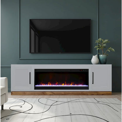 Nora 81in Fireplace TV Stand, for TVs up to 90in,Jasmine White & Barnwood Finish