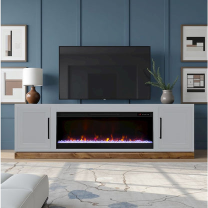 Nora 81in Fireplace TV Stand, for TVs up to 90in,Jasmine White & Barnwood Finish
