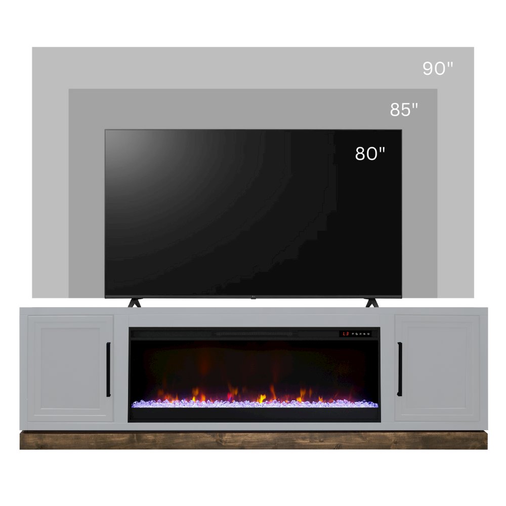 Nora 81in Fireplace TV Stand, for TVs up to 90in,Jasmine White & Barnwood Finish
