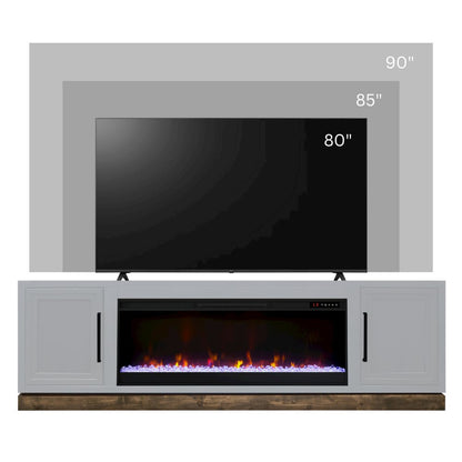 Nora 81in Fireplace TV Stand, for TVs up to 90in,Jasmine White & Barnwood Finish