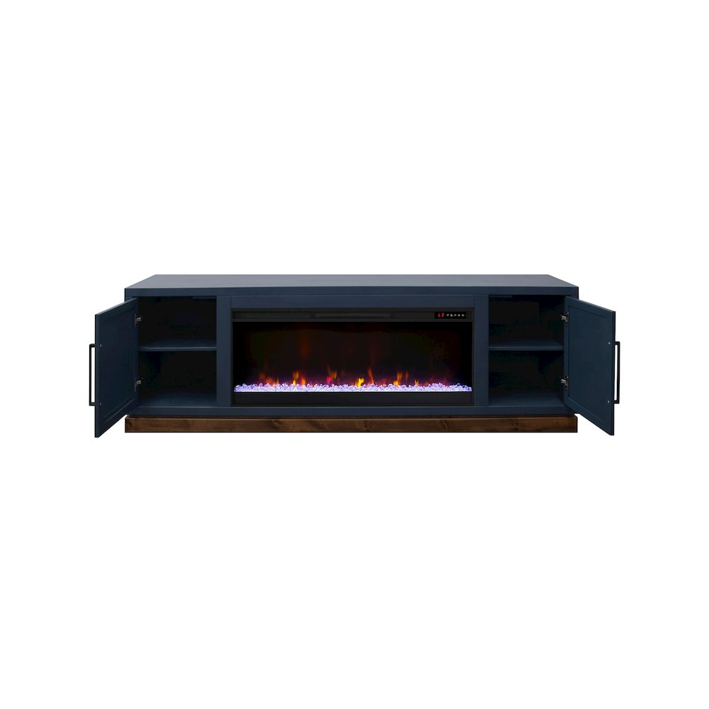 Nora 81in Fireplace TV Stand, for TVs up to 90in, Blue Denim and Whiskey Finish