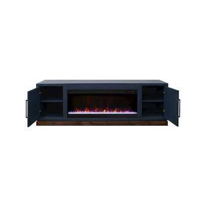 Nora 81in Fireplace TV Stand, for TVs up to 90in, Blue Denim and Whiskey Finish