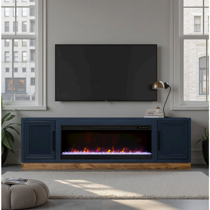 Nora 81in Fireplace TV Stand, for TVs up to 90in, Blue Denim and Whiskey Finish