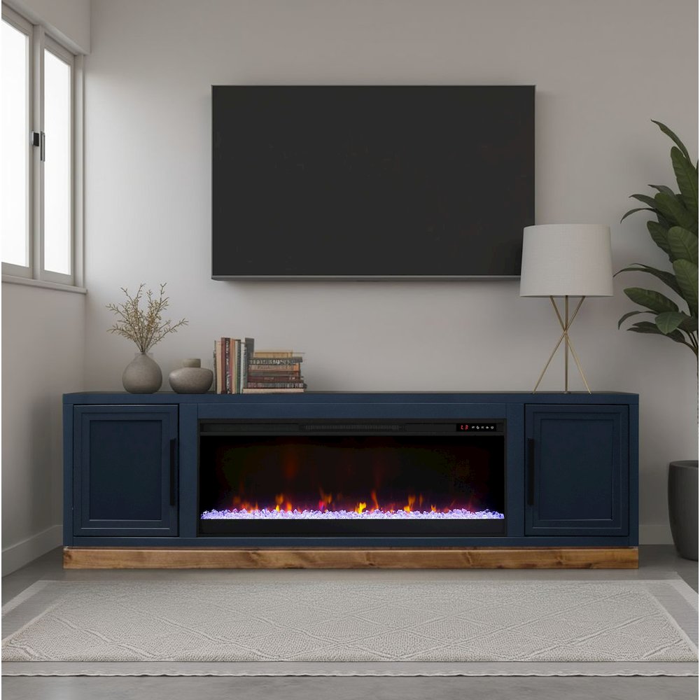 Nora 81in Fireplace TV Stand, for TVs up to 90in, Blue Denim and Whiskey Finish