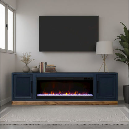 Nora 81in Fireplace TV Stand, for TVs up to 90in, Blue Denim and Whiskey Finish