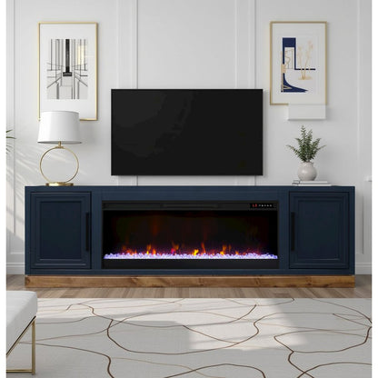 Nora 81in Fireplace TV Stand, for TVs up to 90in, Blue Denim and Whiskey Finish