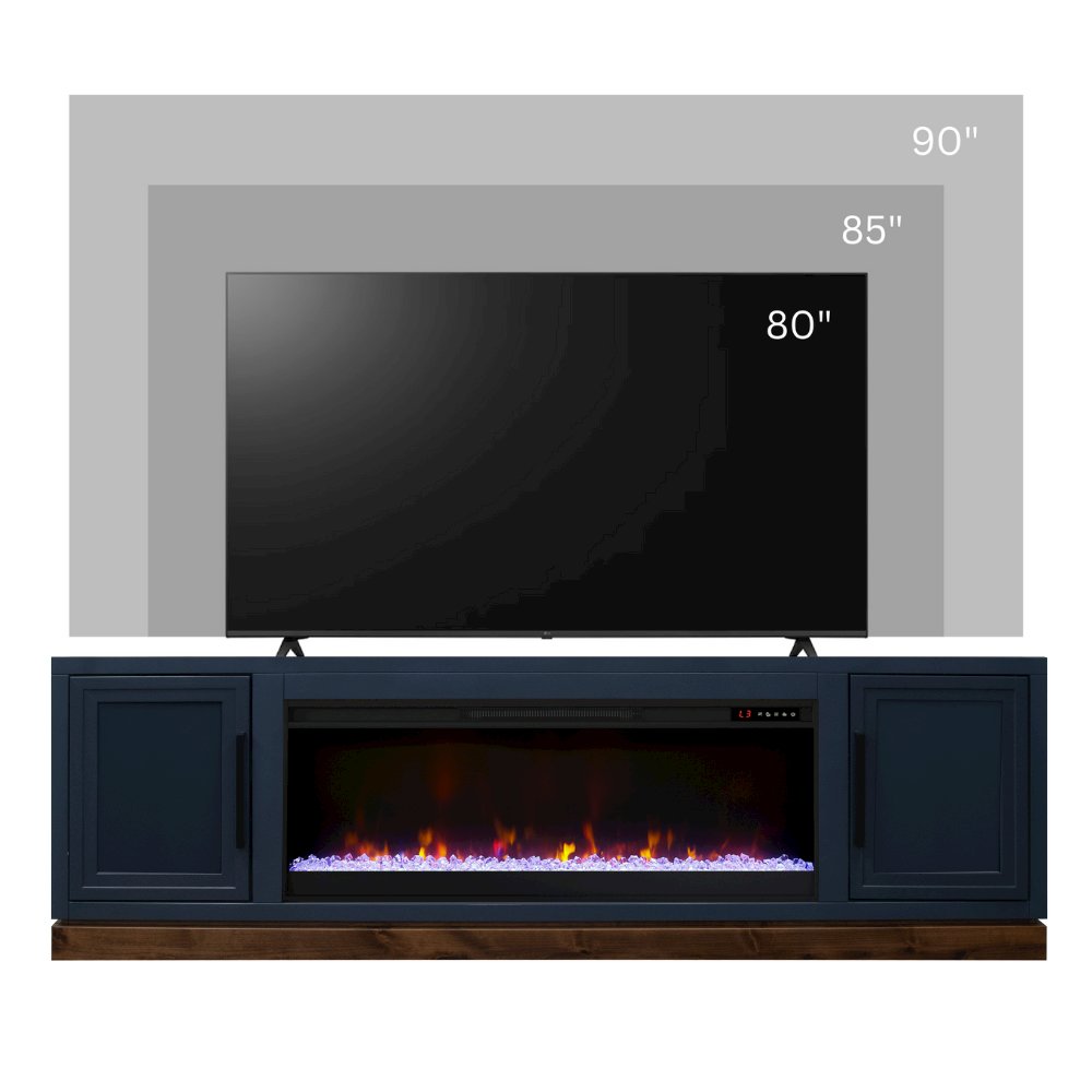 Nora 81in Fireplace TV Stand, for TVs up to 90in, Blue Denim and Whiskey Finish