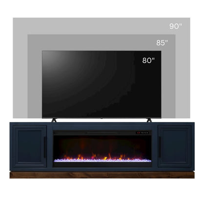 Nora 81in Fireplace TV Stand, for TVs up to 90in, Blue Denim and Whiskey Finish