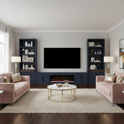 Nora 81in Fireplace TV Stand, for TVs up to 90in, Blue Denim and Whiskey Finish