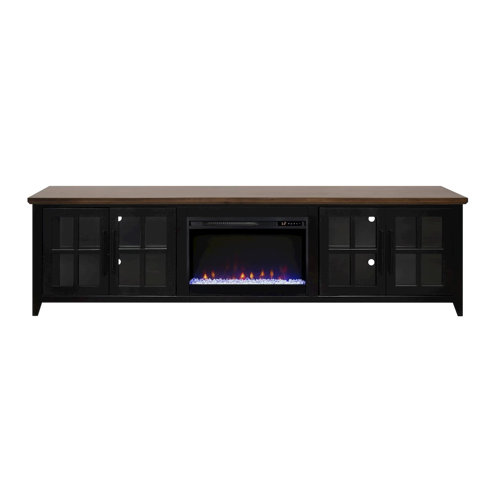 96 inch Fireplace TV Stand, For TVs up to 100 inches, Black and Bourbon Finish