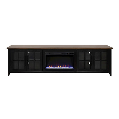 96 inch Fireplace TV Stand, For TVs up to 100 inches, Black and Bourbon Finish