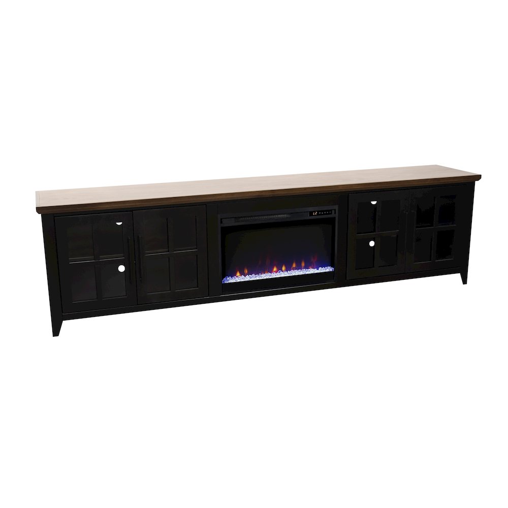 96 inch Fireplace TV Stand, For TVs up to 100 inches, Black and Bourbon Finish