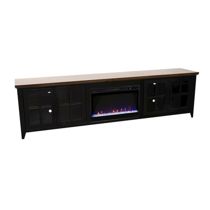 96 inch Fireplace TV Stand, For TVs up to 100 inches, Black and Bourbon Finish