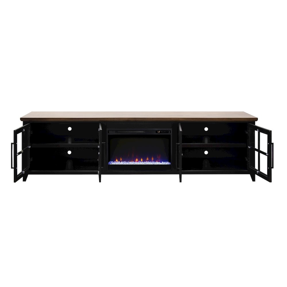 96 inch Fireplace TV Stand, For TVs up to 100 inches, Black and Bourbon Finish