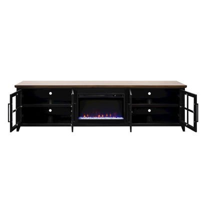 96 inch Fireplace TV Stand, For TVs up to 100 inches, Black and Bourbon Finish
