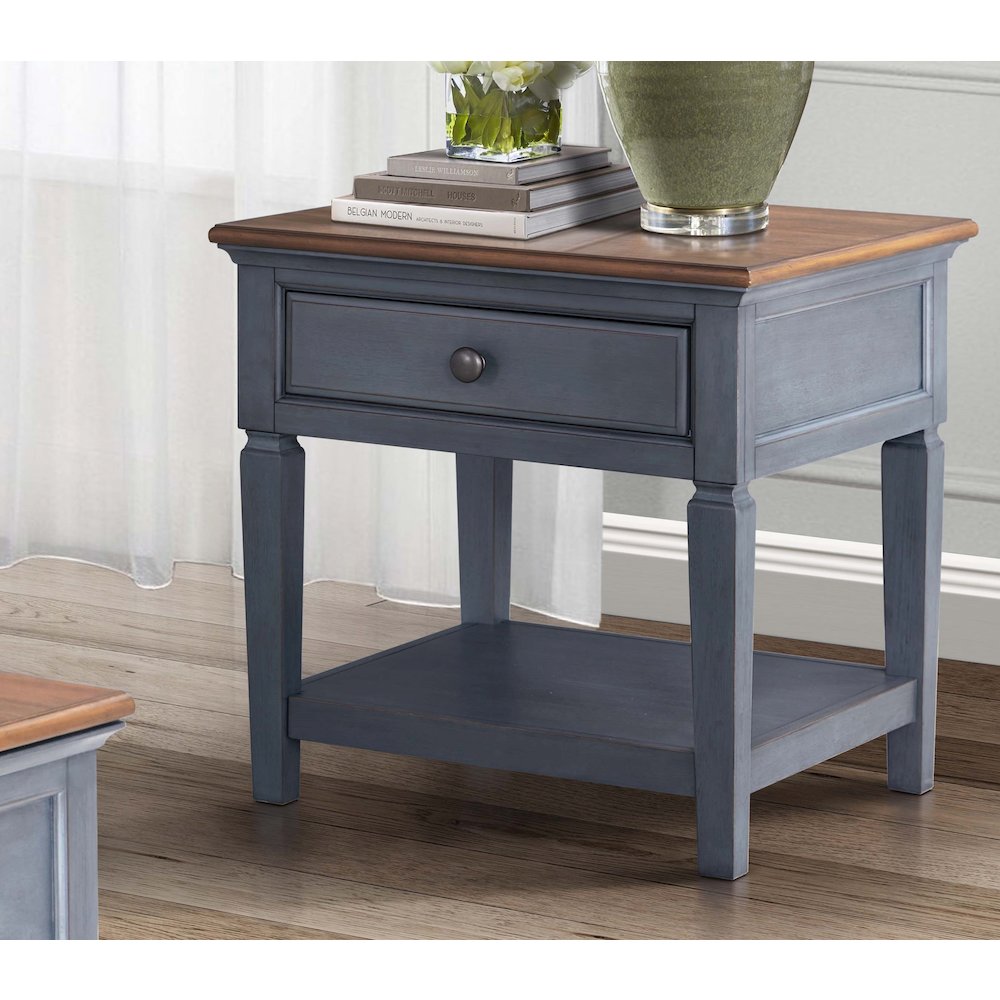 Americana 24 inch End Table, No Assembly Required, Corduroy Blue Finish