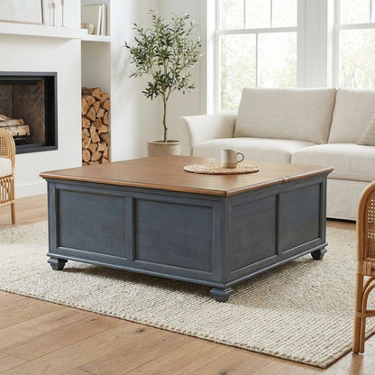Blue Lift-Top Coffee Table with Solid and Veneer Construction Square Design