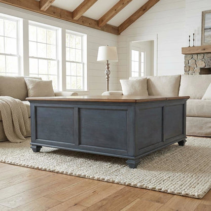 Blue Lift-Top Coffee Table with Solid and Veneer Construction Square Design
