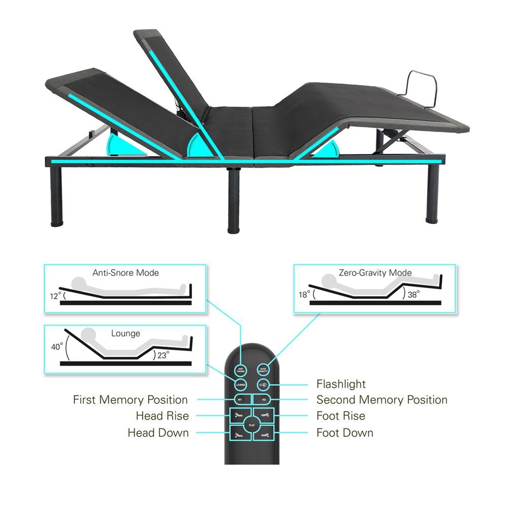 Queen Size Flex Top Quick Assembly Adjustable Bed Frame Voice Activated Controls