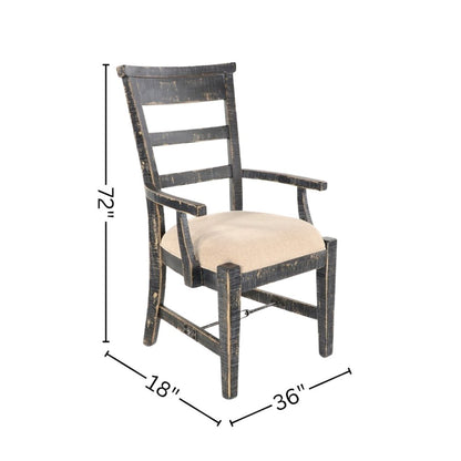 Black Solid Wood Dining Chair with Arms, Wooden Chair for Dining Room
