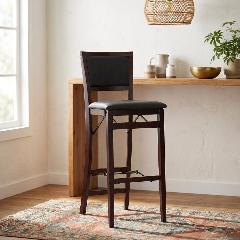 Merlot Bar Stool with Foldable Backrest and Cushioned Seat for Kitchen