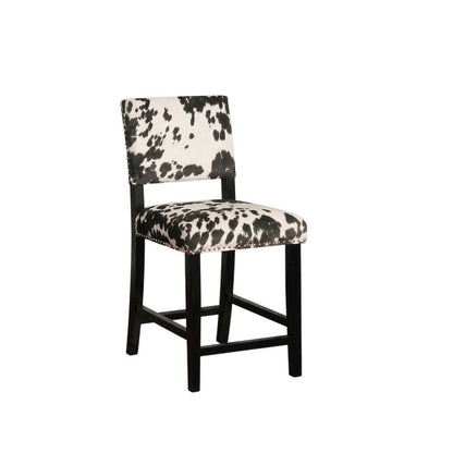 Black Cow Print Counter Stool with Foam Cushioned Seat and Wooden Frame