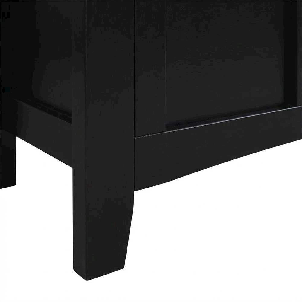 Padded Bench in Black Faux Leather with Wooden Frame and Cushioned Seat