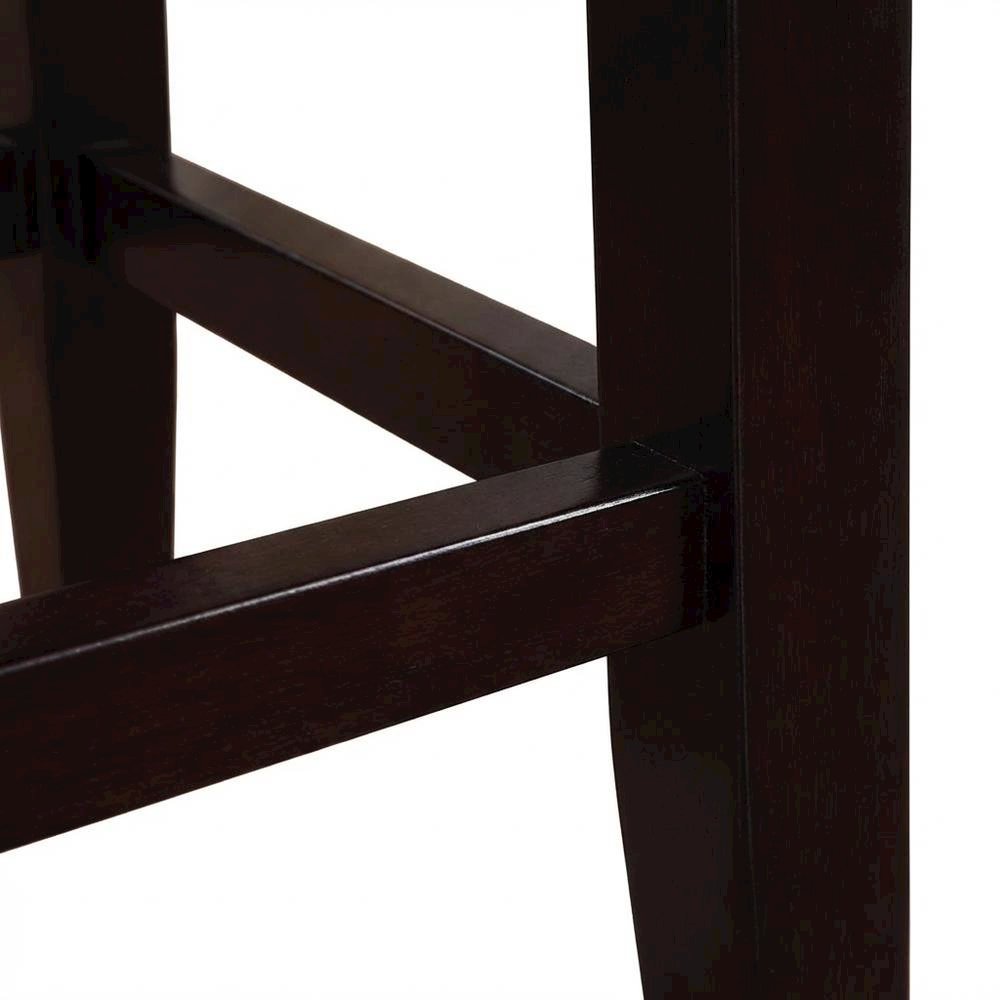 Red counter stool with rubberwood frame and cushioned faux leather seat