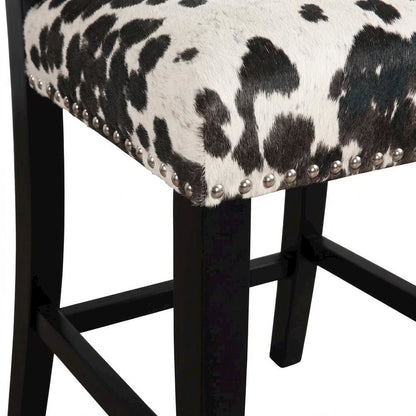 Black Cow Print Counter Stool with Foam Cushioned Seat and Wooden Frame