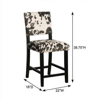 Black Cow Print Counter Stool with Foam Cushioned Seat and Wooden Frame