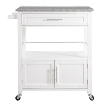White Kitchen Cart with Granite Top and Timber Construction for Food Prep