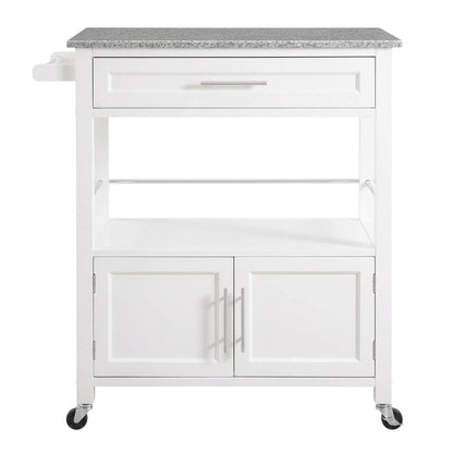 White Kitchen Cart with Granite Top and Timber Construction for Food Prep