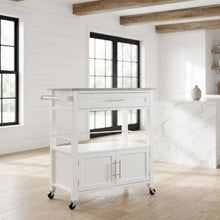 White Kitchen Cart with Granite Top and Timber Construction for Food Prep
