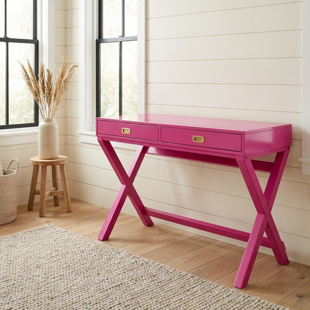 Pink Raspberry Writing Desk With Pine And Mdf Finish For Home Office