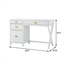 White side storage desk - metal hardware, durable MDF, rubberwood construction