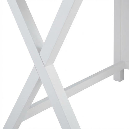 White side storage desk - metal hardware, durable MDF, rubberwood construction