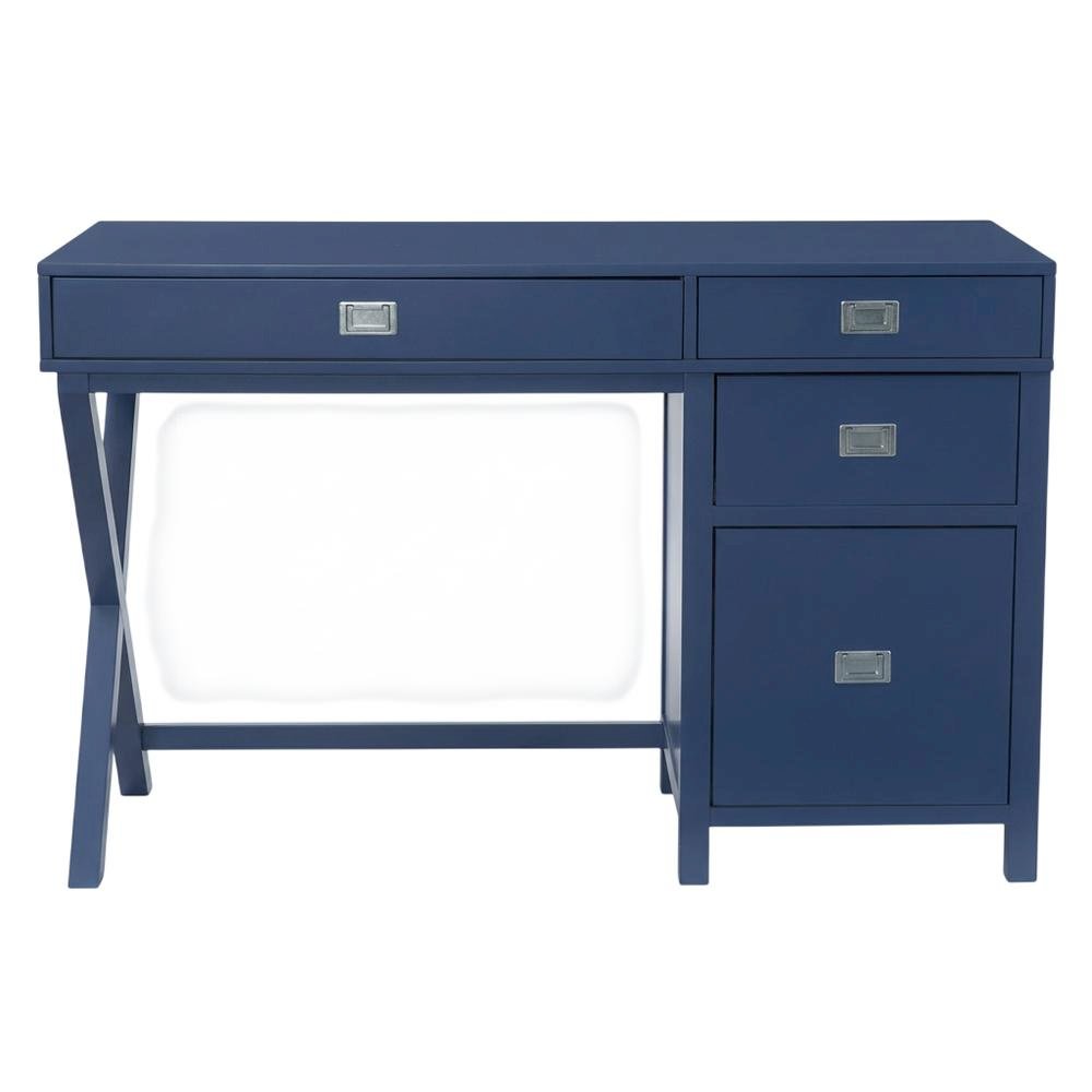 Navy Side Storage Desk with Mdf, Rubberwood, Metal Hardware for Office Use