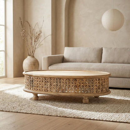 Natural Mango Wood Oval Coffee Table with Stained Finish