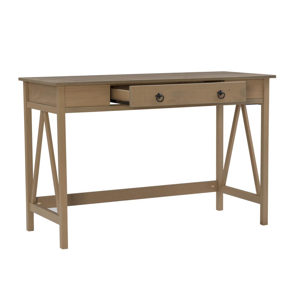 Driftwood Office Desk with Solid Eucalyptus Pine Finish, Spacious Work Surface