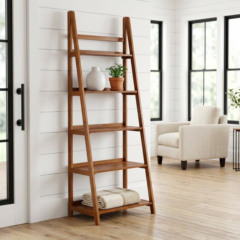Walnut Finish Bookcase with Solid Wood and Rubberwood Construction