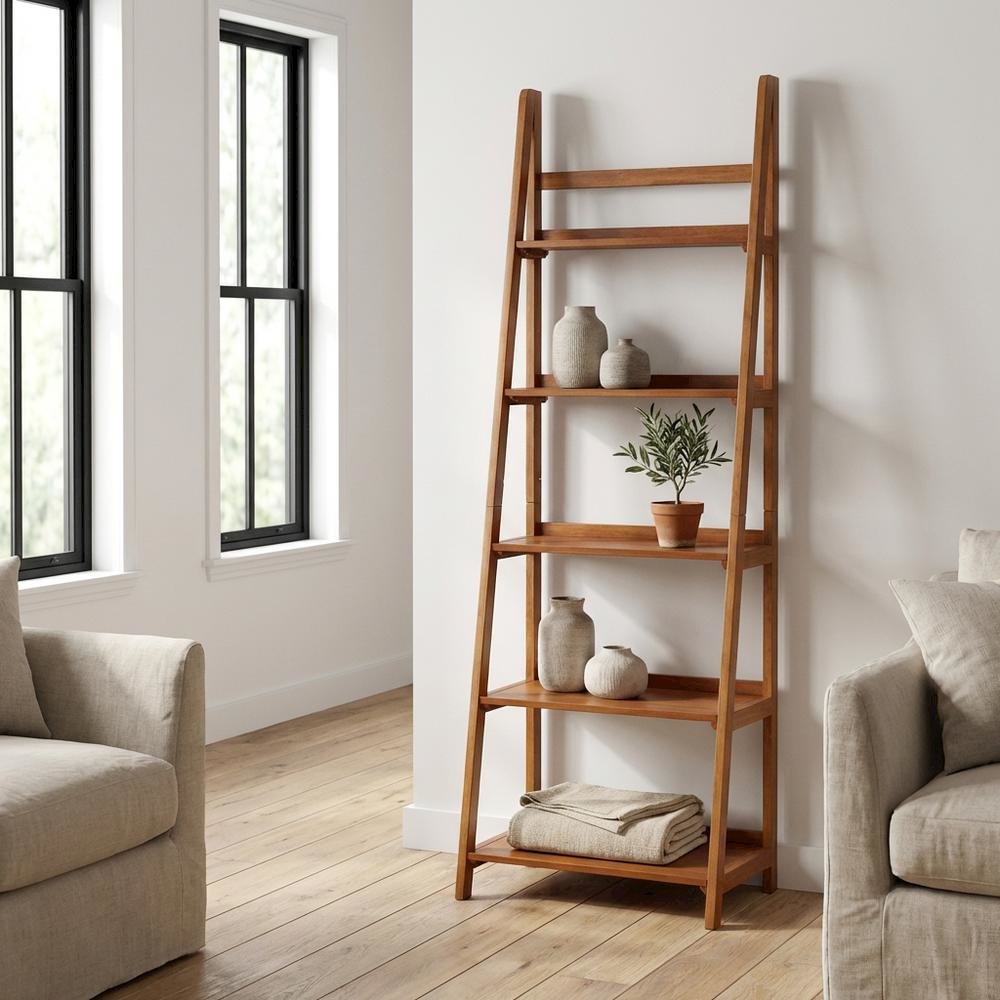Walnut Finish Bookcase with Solid Wood and Rubberwood Construction