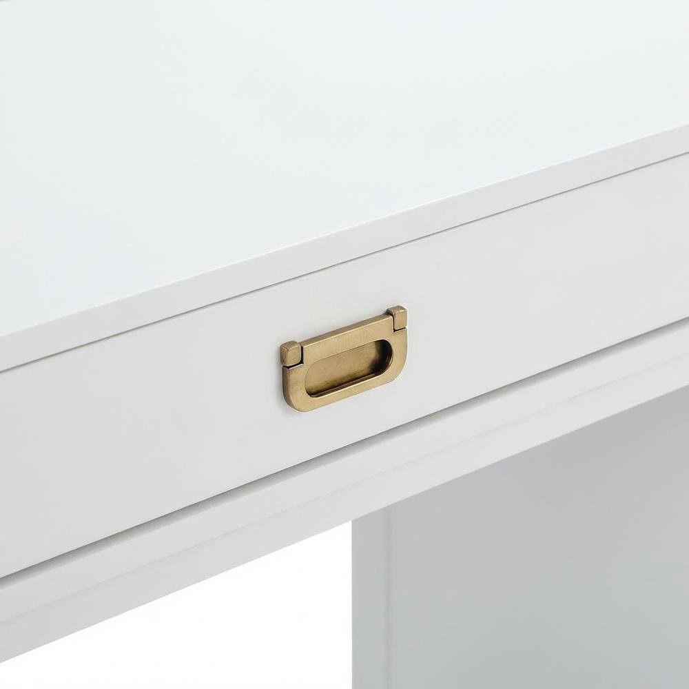 White side storage desk - metal hardware, durable MDF, rubberwood construction